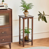 Brown Square Rubberwood Floor Pedestal Plant Stand Image - 4