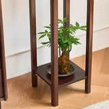 Brown Square Rubberwood Floor Pedestal Plant Stand Image - 7