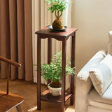 Brown Square Rubberwood Floor Pedestal Plant Stand Image - 9