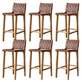 Brown Square Woven Leather Wood Frame Armless Bar Stool Image - 17