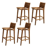 Brown Square Woven Leather Wood Frame Armless Bar Stool Image - 23