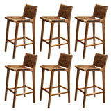 Brown Square Woven Leather Wood Frame Armless Bar Stool Image - 24