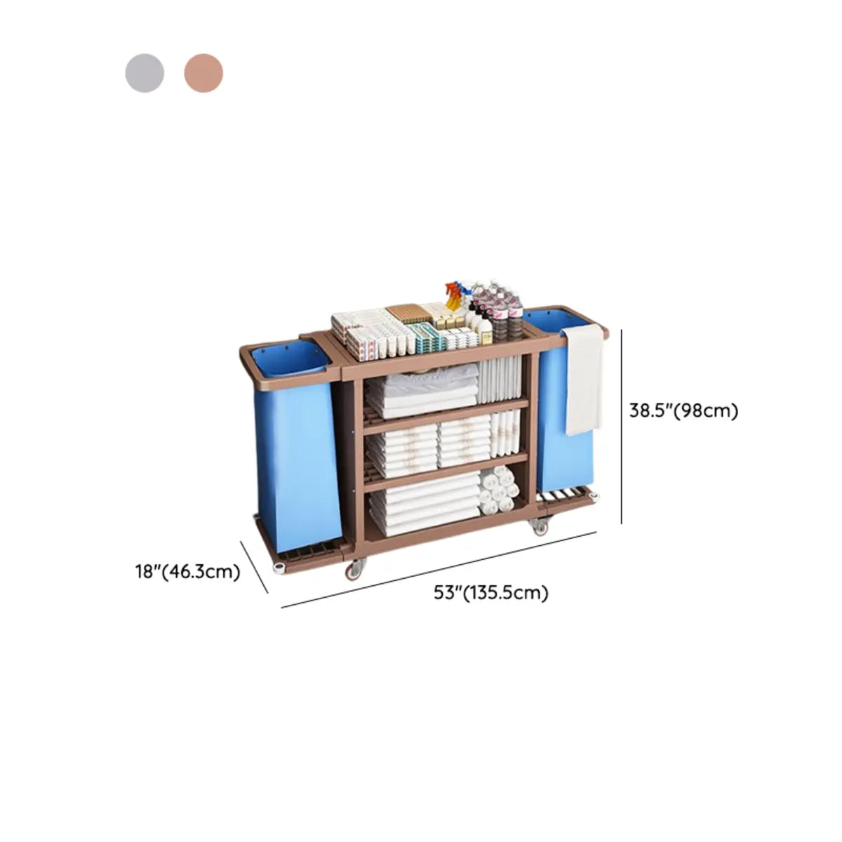 Brown Standard Height Utility Cart with Shelves and Bin Image - 14