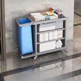 Brown Standard Height Utility Cart with Shelves and Bin Image - 3