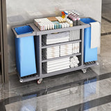 Brown Standard Height Utility Cart with Shelves and Bin Image - 7