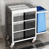 Brown Standard Height Utility Cart with Shelves and Bin Image - 9