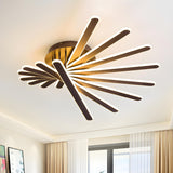 Brown Strip Fan Shaped LED Flush Mount Light 8-Light Image - 1