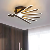 Brown Strip Fan Shaped LED Flush Mount Light 8-Light Image - 6