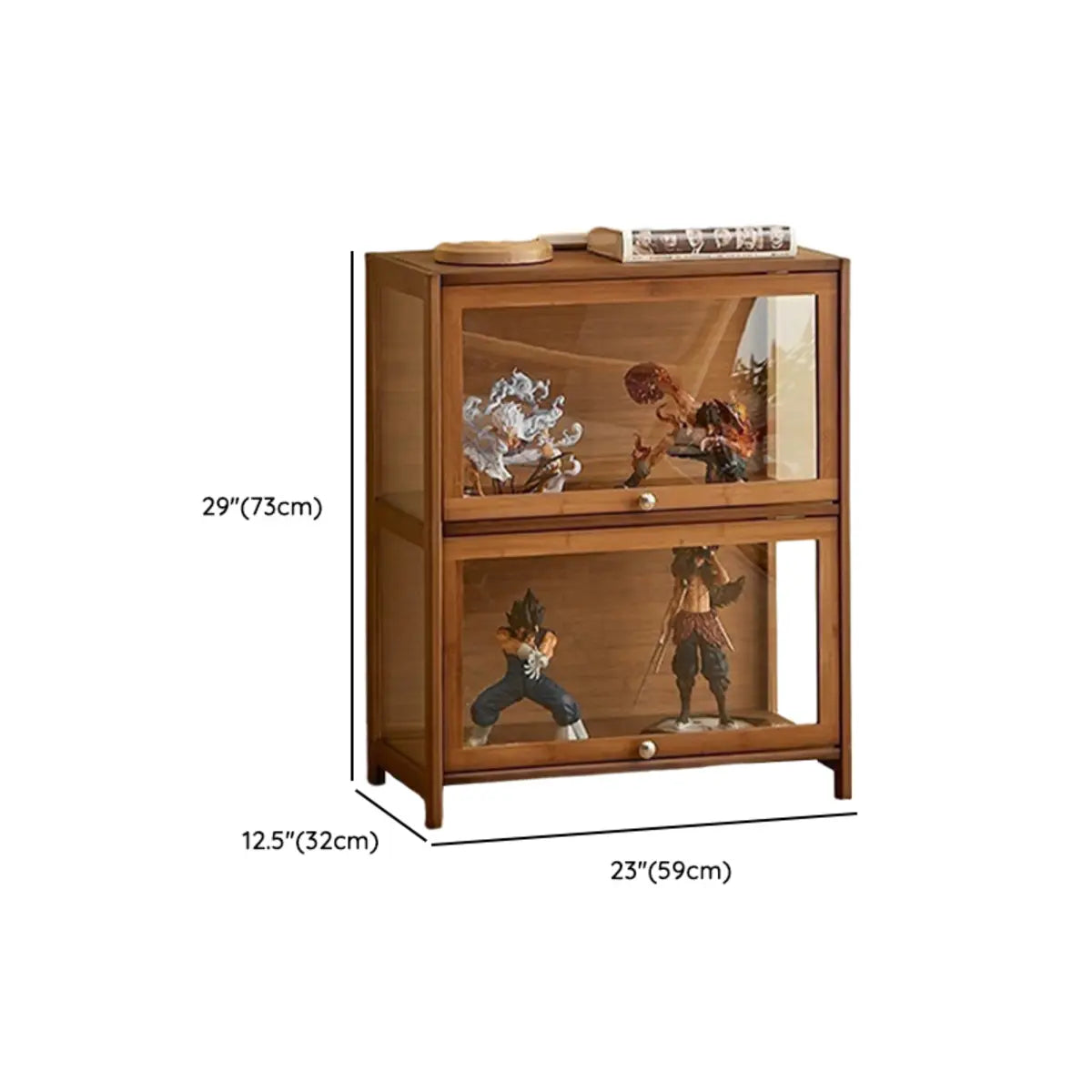 Brown Tall Bamboo Living Room Clear Display Cabinet 