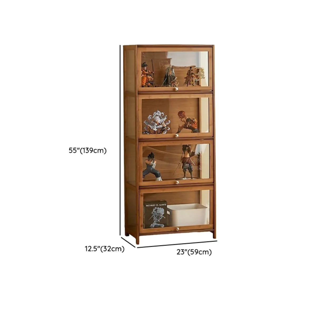 Brown Tall Bamboo Living Room Clear Display Cabinet Image - 14