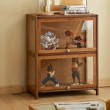 Brown Tall Bamboo Living Room Clear Display Cabinet Image - 2