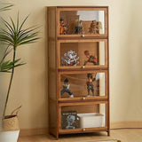 Brown Tall Bamboo Living Room Clear Display Cabinet Image - 3