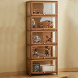 Brown Tall Bamboo Living Room Clear Display Cabinet Image - 5