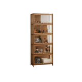 Brown Tall Bamboo Living Room Clear Display Cabinet Image - 8