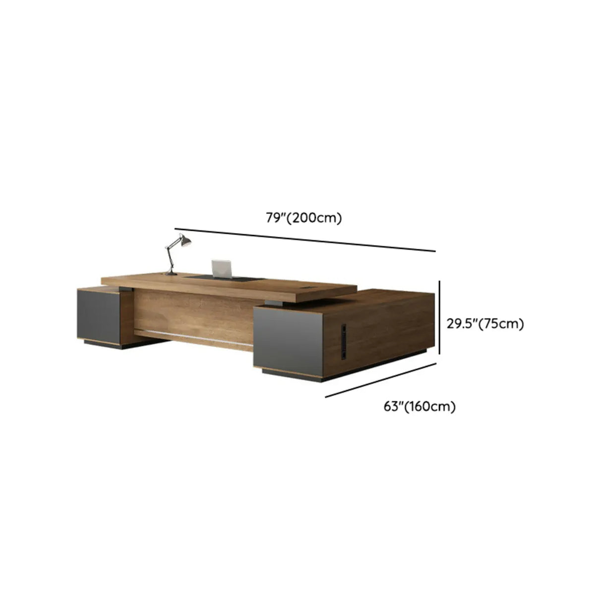 Brown Timber Storage Drawers L-Shape Executive Desk 