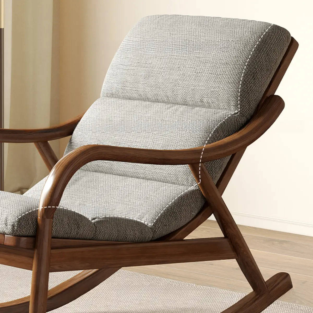 Brown Track Arms Wood Leg Rocking Chair with Slipcover Image - 8