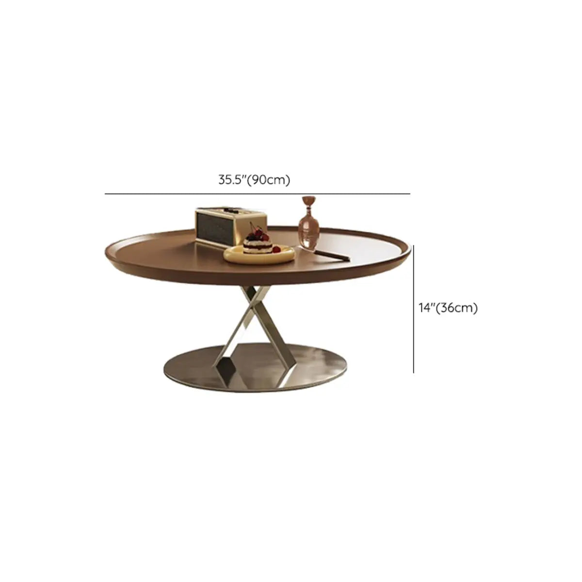 Brown Tray Top Stainless Steel Base Round Coffee Table Image - 14