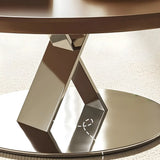 Brown Tray Top Stainless Steel Base Round Coffee Table Image - 7