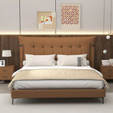 Brown Tufted Upholstered Wingback Headboard with Legs Image - 1