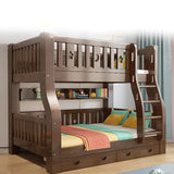 Brown Upholstered Wood Storage Bunk Bed with Bookcase Image - 2