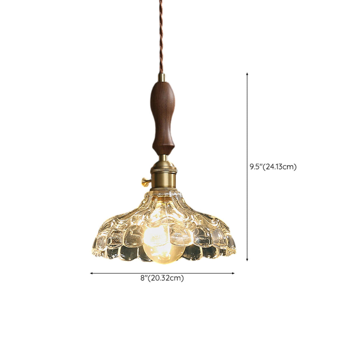 Brown Vintage Brass and Glass Petal Pendant Light 