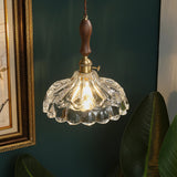 Brown Vintage Brass and Glass Petal Pendant Light Image - 4