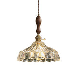 Brown Vintage Brass and Glass Petal Pendant Light Image - 5