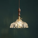 Brown Vintage Brass and Glass Petal Pendant Light Image - 7