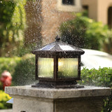 Brown Vintage Square Glass Solar Garden Post Light Image - 2