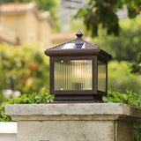 Brown Vintage Square Glass Solar Garden Post Light Image - 3