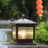 Brown Vintage Square Glass Solar Garden Post Light Image - 4