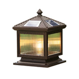 Brown Vintage Square Glass Solar Garden Post Light Image - 5