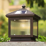 Brown Vintage Square Glass Solar Garden Post Light Image - 6