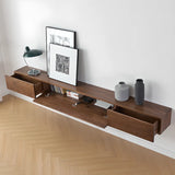 Brown Wall-Mounted Wood Long TV Stand with Drawers Image - 3