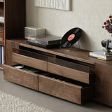 Brown Walnut Wood Cabinet Drawers Shelf Long TV Stand Image - 11