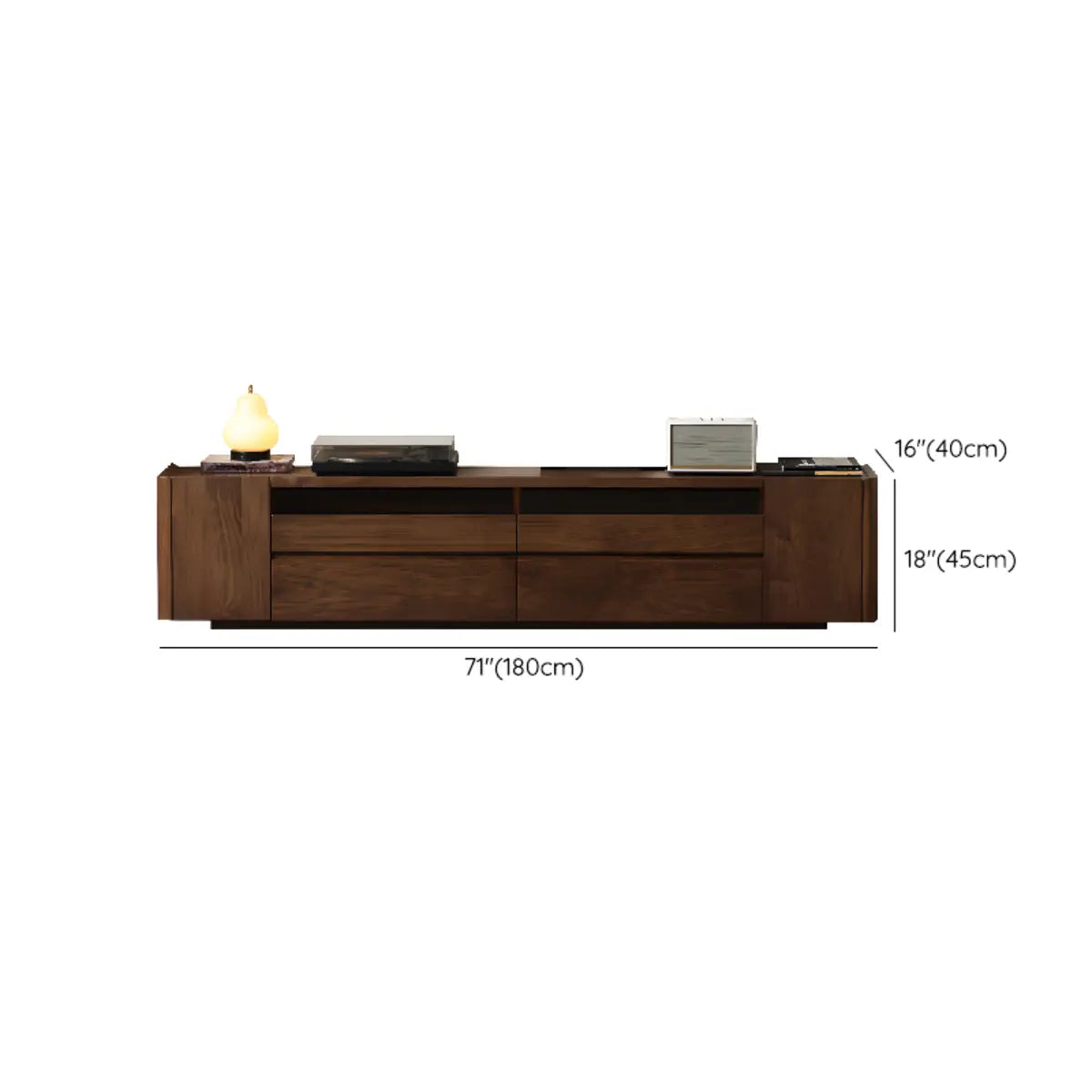 Brown Walnut Wood Cabinet Drawers Shelf Long TV Stand 