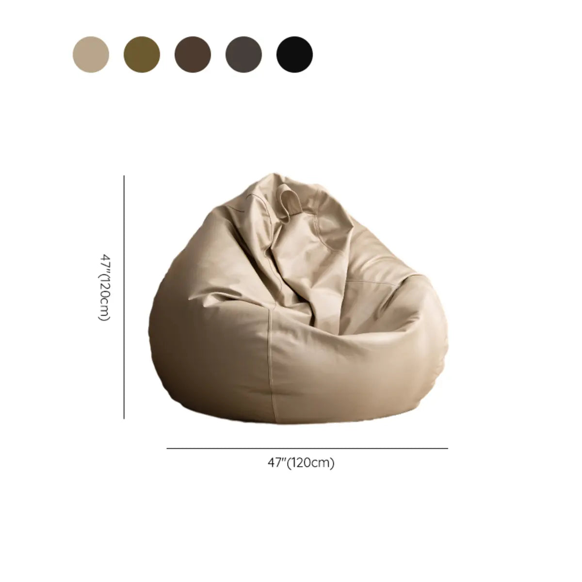 Brown Washable Round Faux Leather Solid Color Bean Bag 