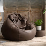 Brown Washable Round Faux Leather Solid Color Bean Bag Image - 5