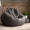 Brown Washable Round Faux Leather Solid Color Bean Bag Image - 7