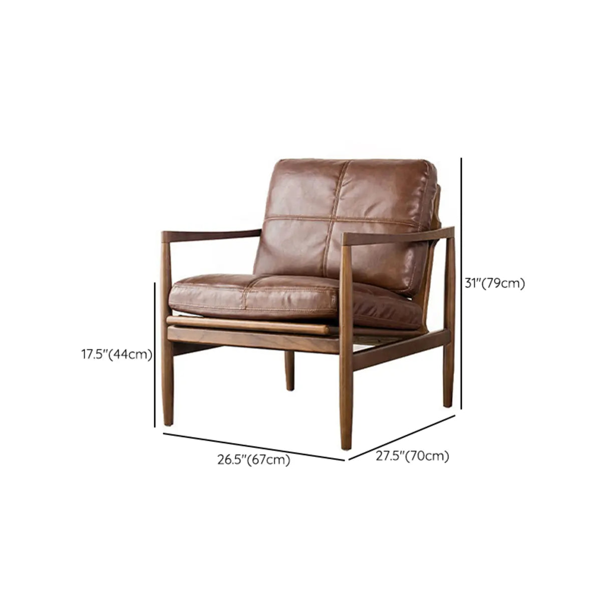 Brown Water Resistant Genuine Leather Wooden Arm Chair 