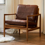 Brown Water Resistant Genuine Leather Wooden Arm Chair Image - 6