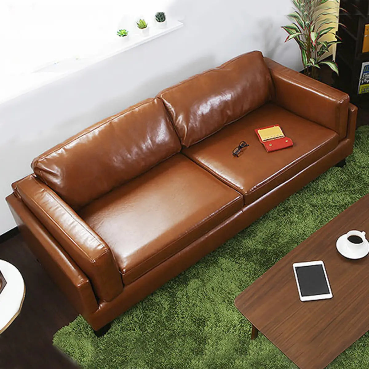 Brown Water-Resistant Leather Upholstered Back Sofa Image - 1