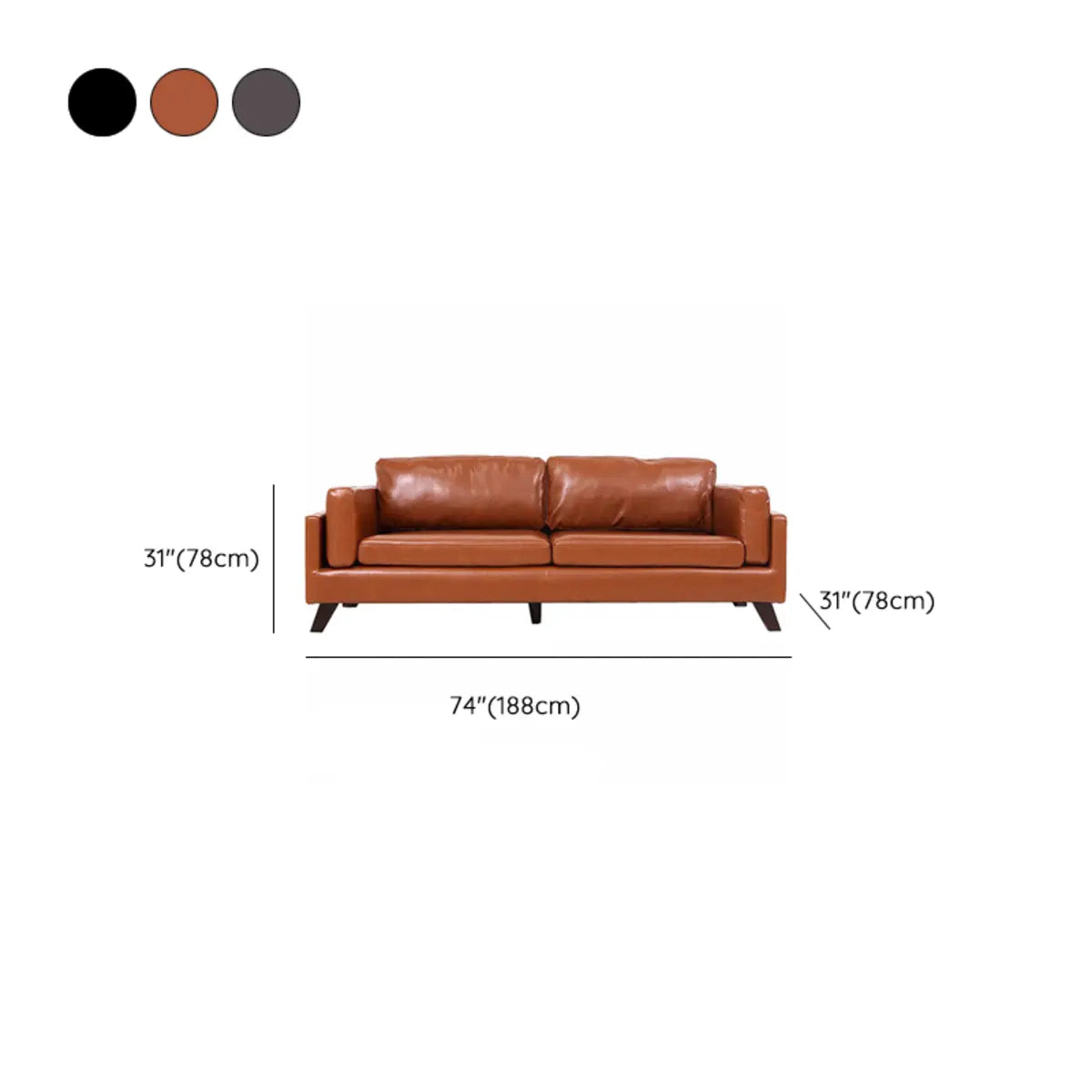 Brown Water-Resistant Leather Upholstered Back Sofa 