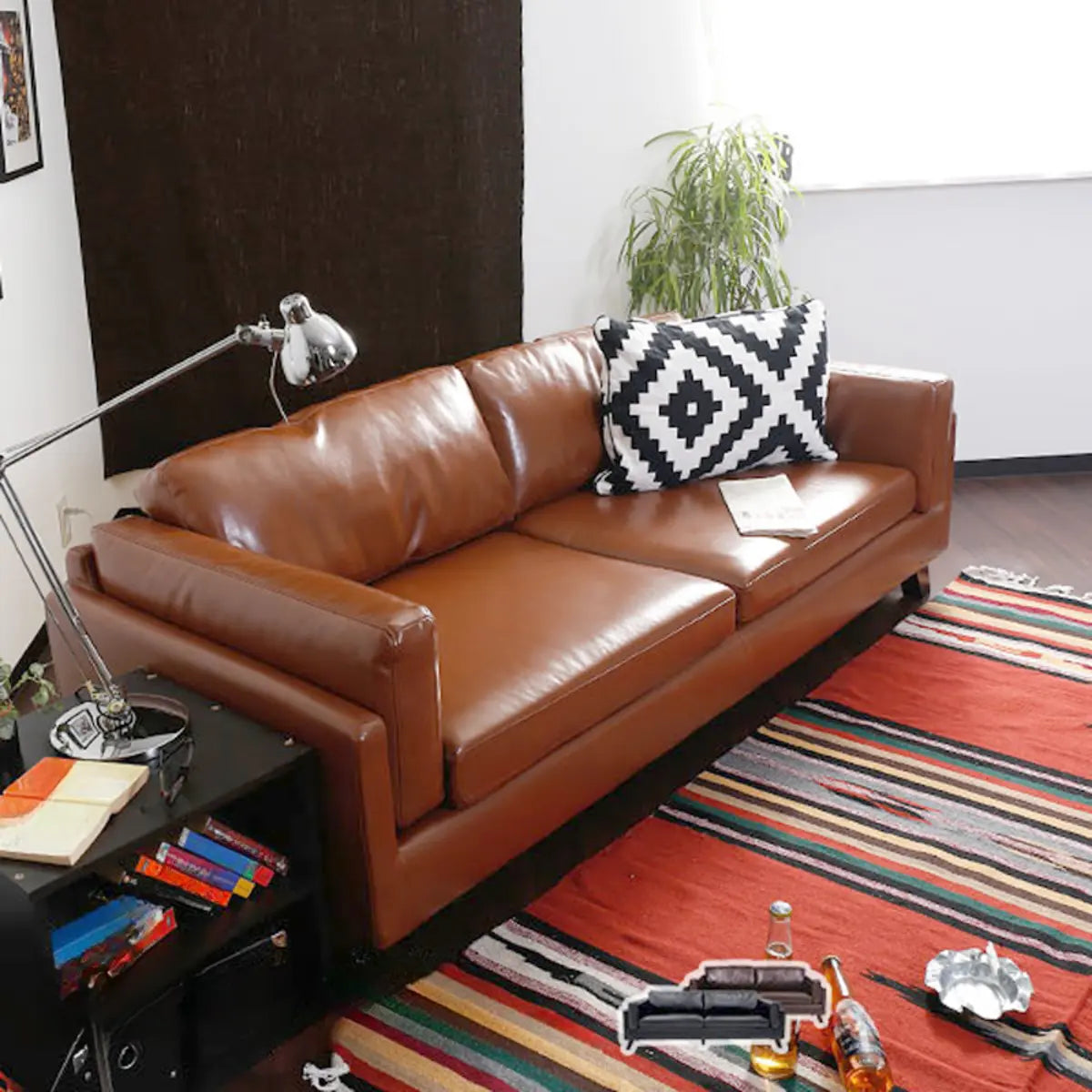 Brown Water-Resistant Leather Upholstered Back Sofa Image - 5