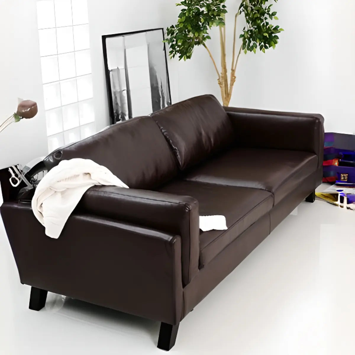 Brown Water-Resistant Leather Upholstered Back Sofa Image - 6