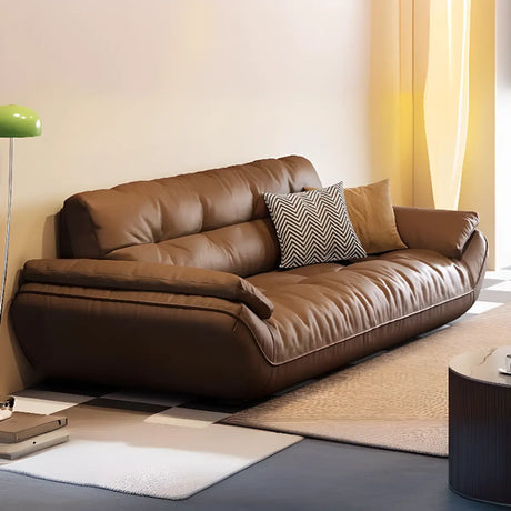 Brown Waterproof Genuine Leather Sofa with Arms Image - 3