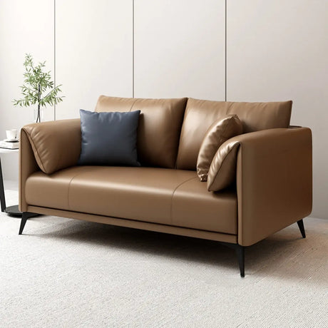 Brown Waterproof Leather Removable Cushions Sofa Image - 2