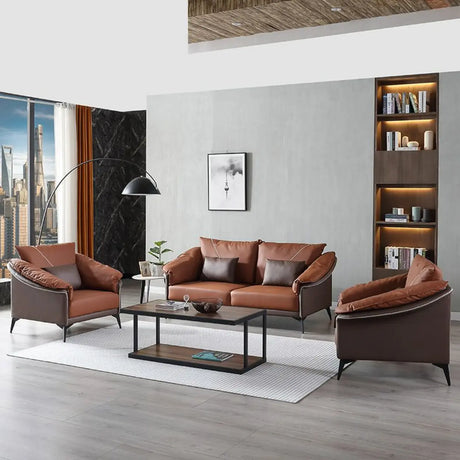 Brown Waterproof Leather Sofa Seating Group with Pillow Image - 1