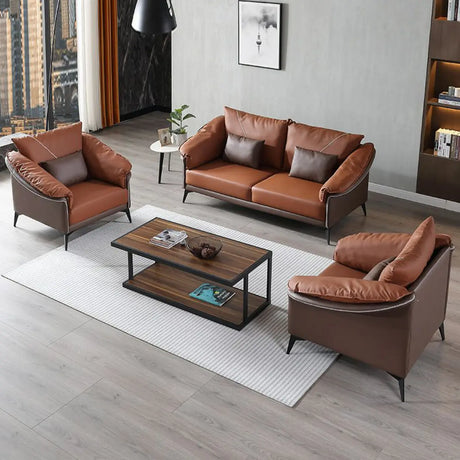 Brown Waterproof Leather Sofa Seating Group with Pillow Image - 2