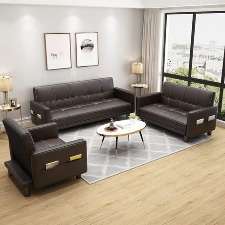 Brown Waterproof Leather Sofa Set with Arms and Legs Image - 1